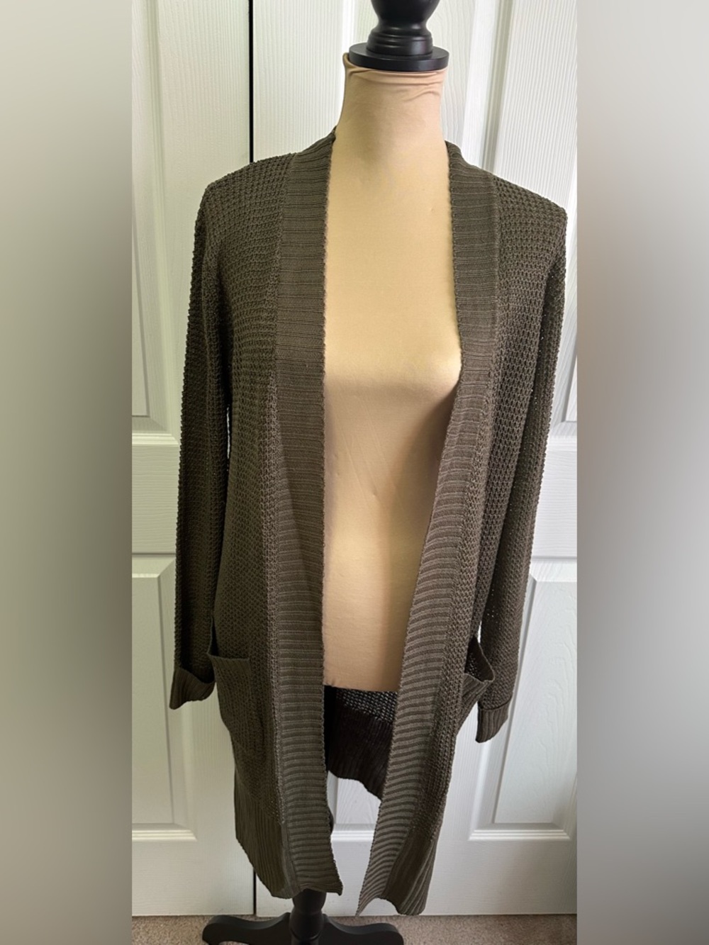 Pink Rose Olive Open-Front Knit Cardigan